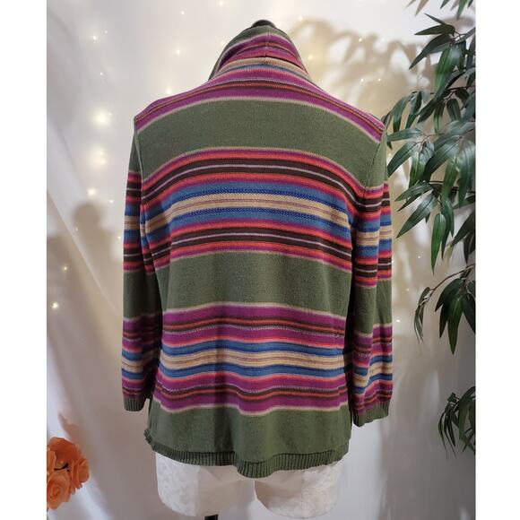 Vtg Ralph Lauren Chaps Linen Stripe Open Waterfall Cardigan Size M Southwestern - Picture 3 of 8